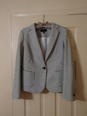 Talbots Black & White Grid Blazer Jacket